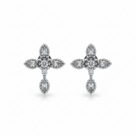Ornate Crystal Cross Stud Earrings