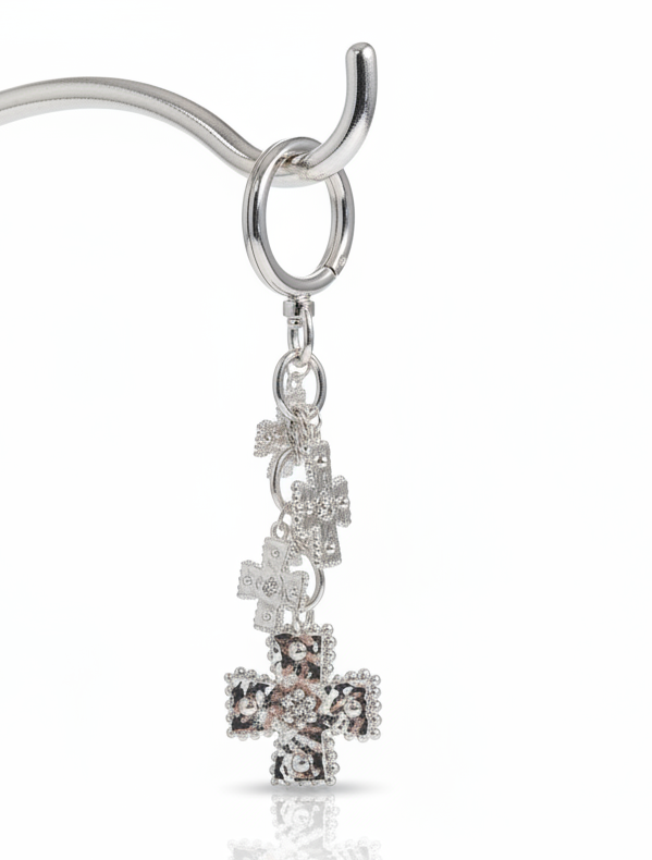 High‑Polish Silver Cross Charm Keychain