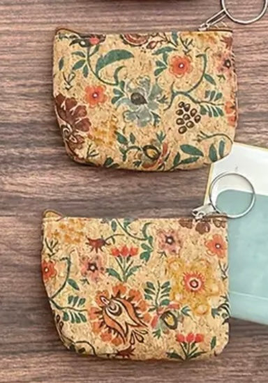 Vibrant Floral & Geometric Print Boho Cork Pouches with Keyring