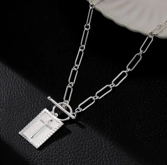 Cross Pendant Necklace w/Loop & Toggle Clasp