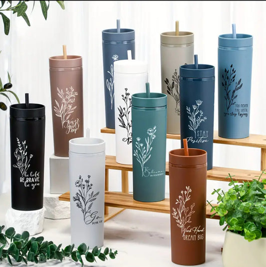Inspirational Skinny Tumbler with lid and straw