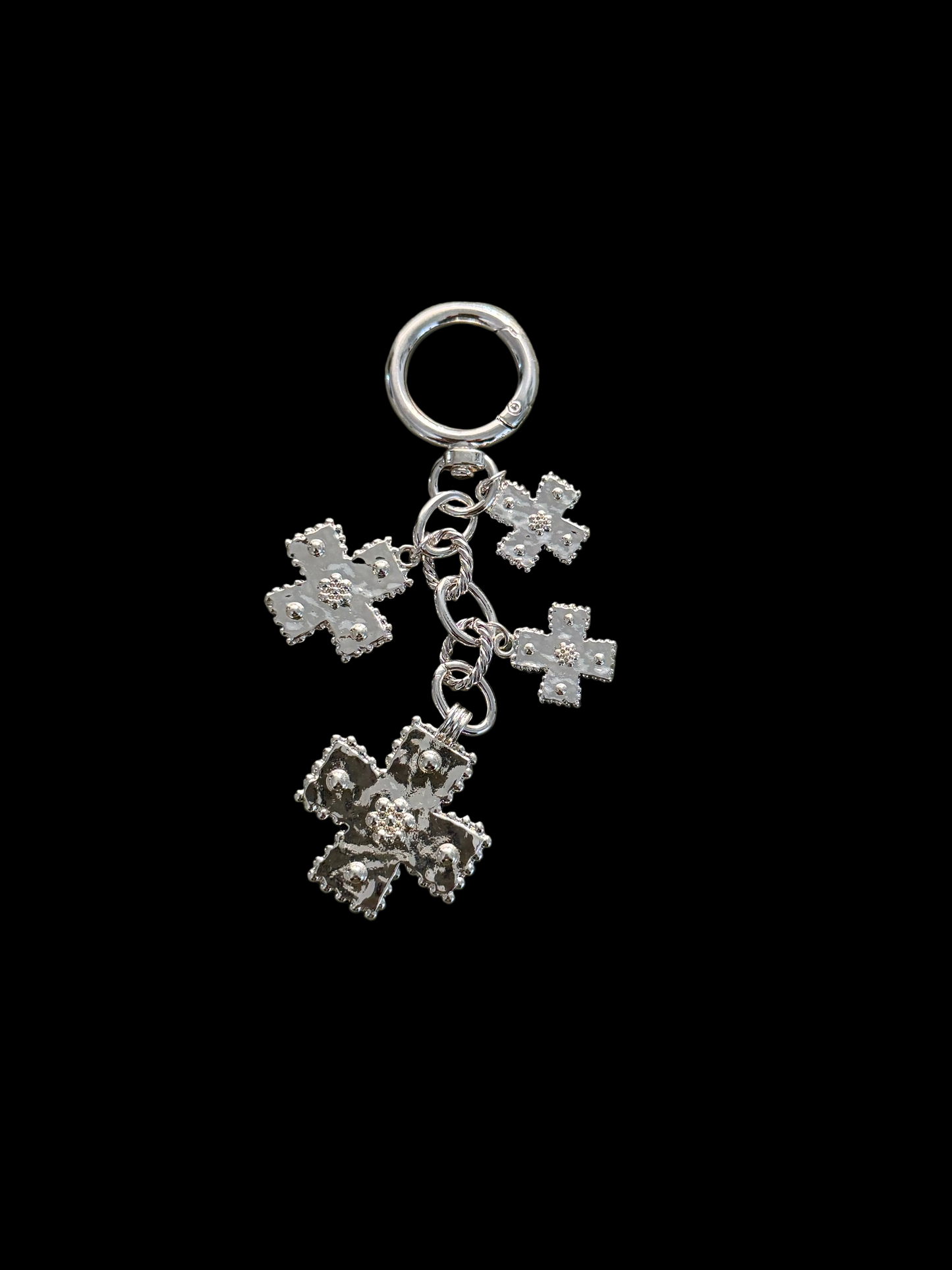 High‑Polish Silver Cross Charm Keychain