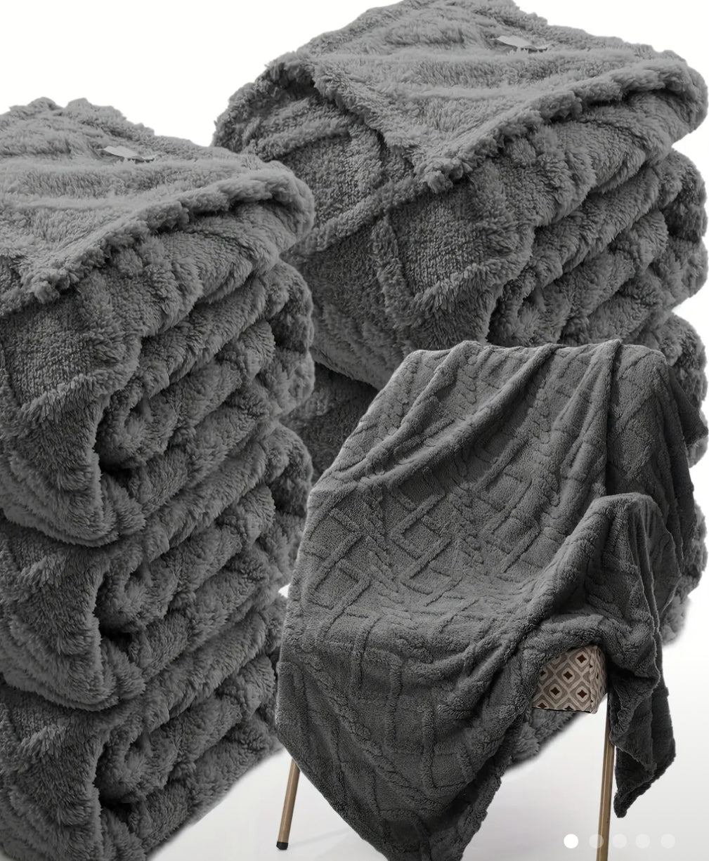 Gray Solid Color Jacquard Tower Blanket