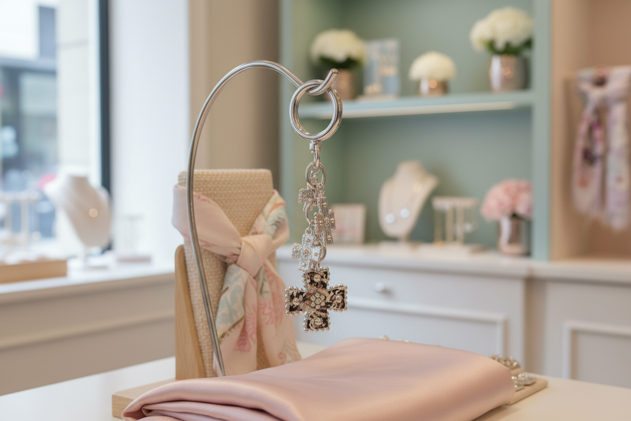 High‑Polish Silver Cross Charm Keychain