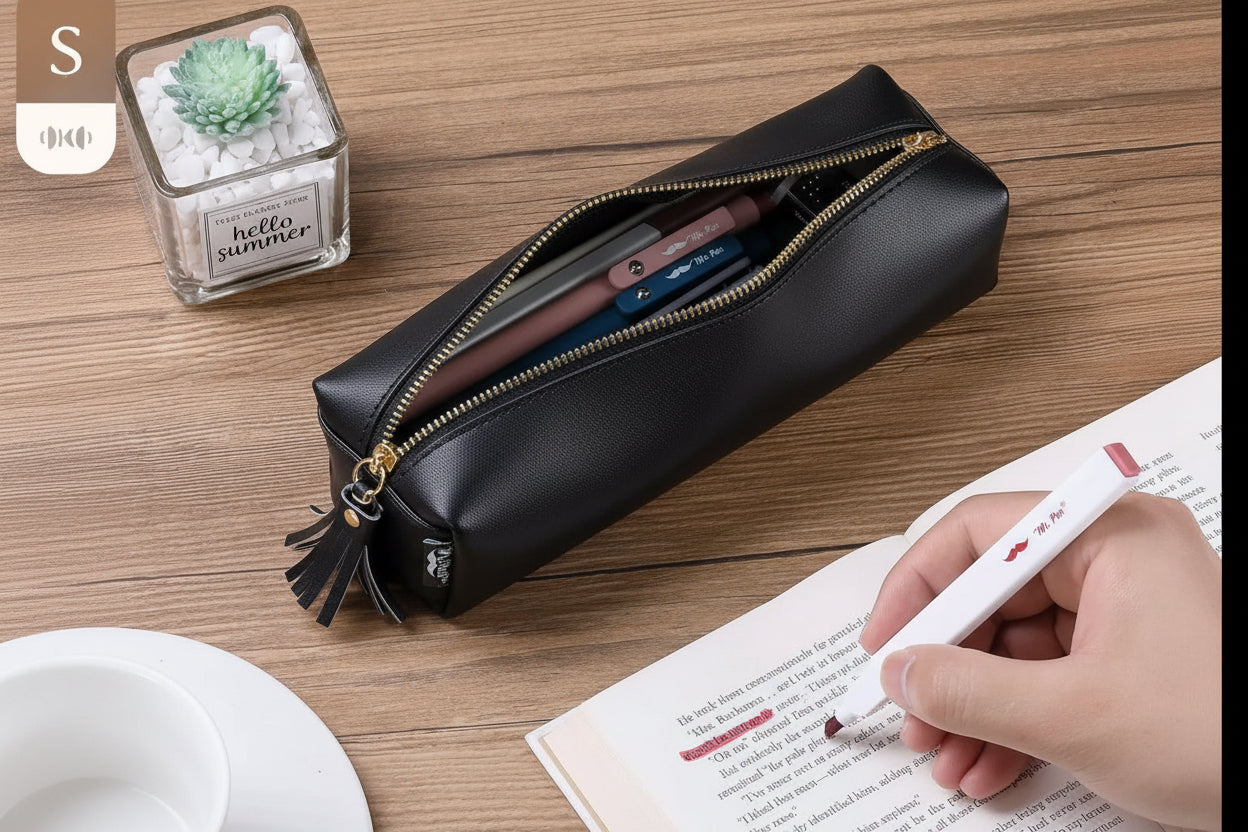 PU Leather Pencil Case, Black