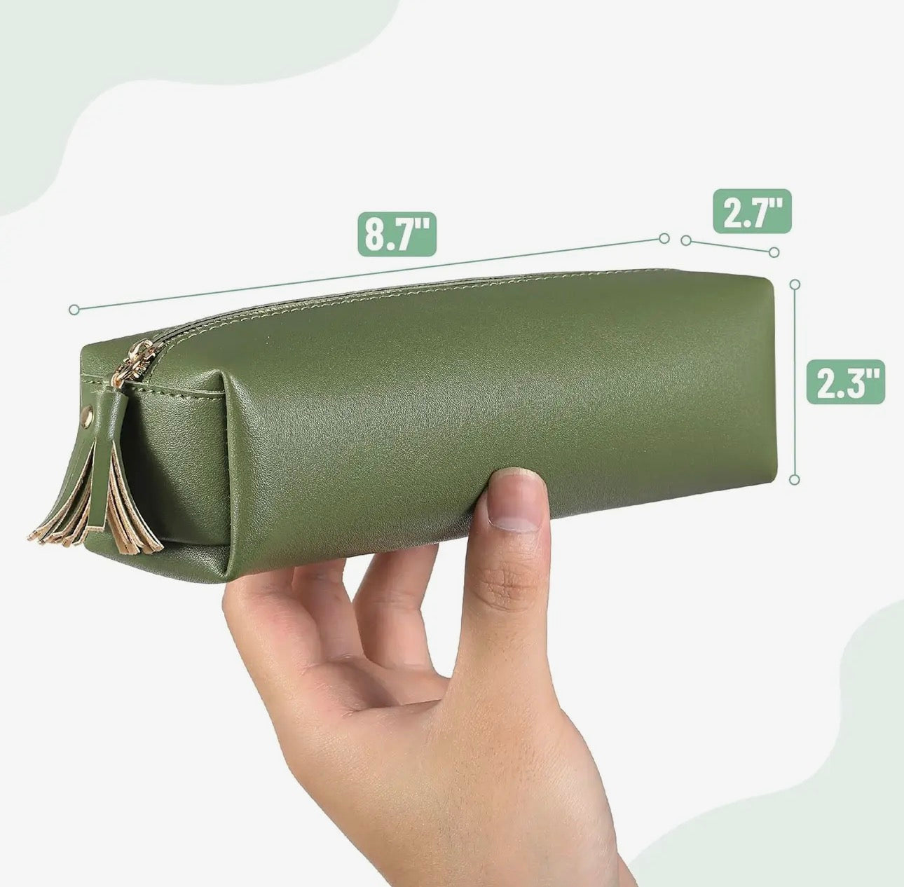 PU Leather Pencil Case, Olive Green