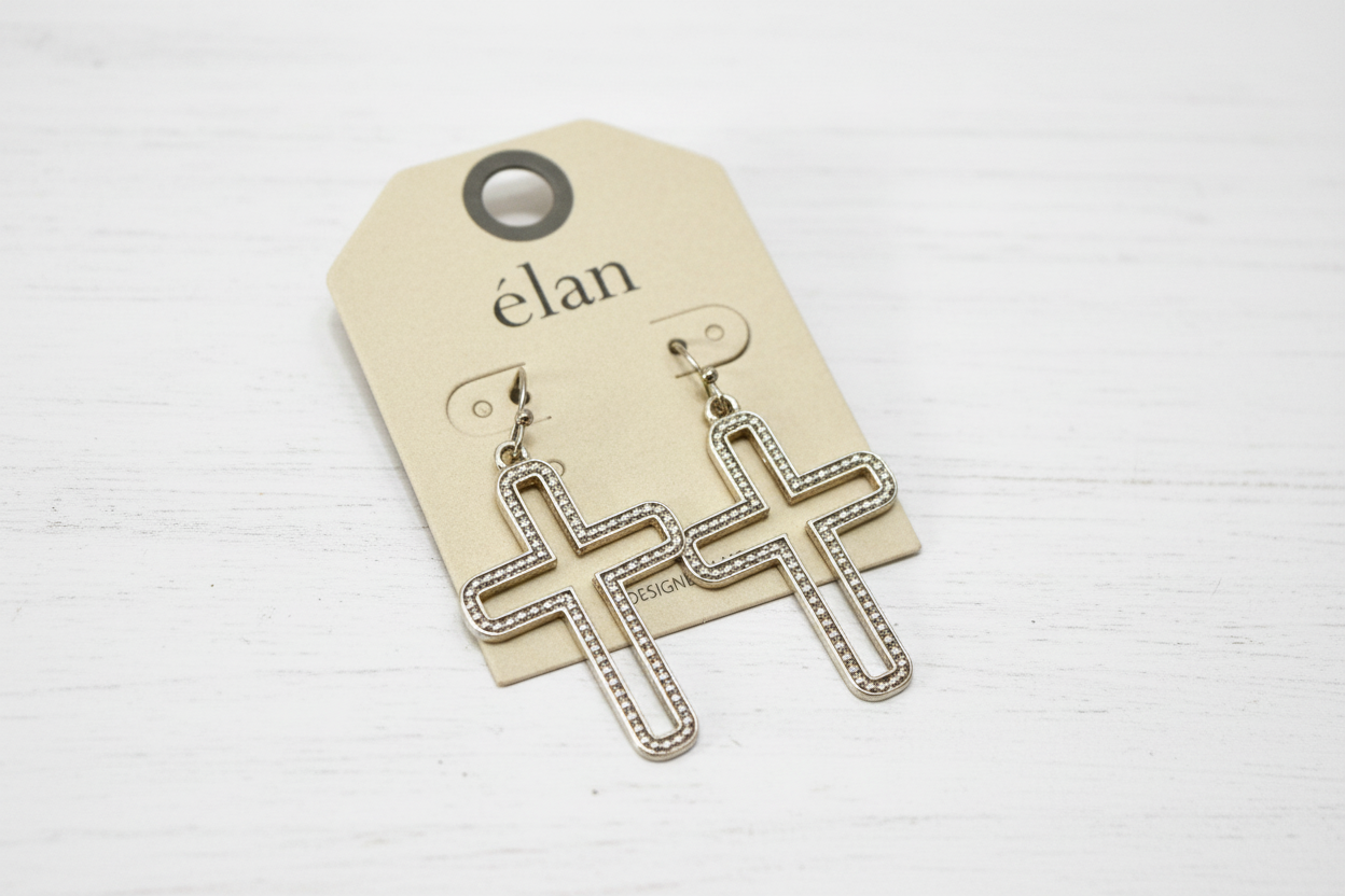 Gold and Silver Two-Toned Hollow Cross Earrings with Beaded Edge