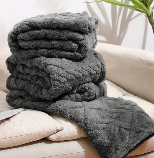 Gray Solid Color Jacquard Tower Blanket