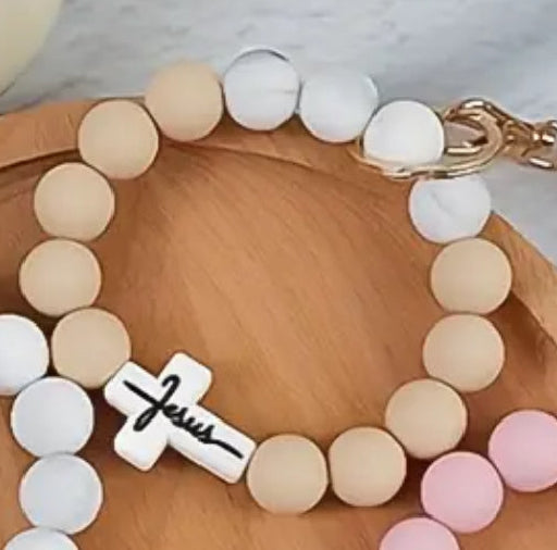 Pastel Silicone Bead Wrist Keychains with Tassel, Lobster Bead Embellished Keychain