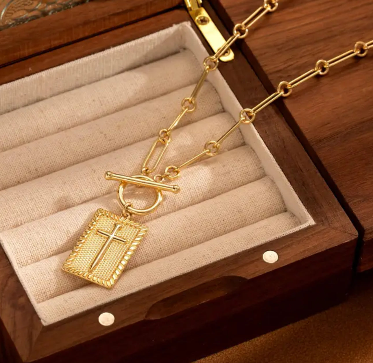 Cross Pendant Necklace w/Loop & Toggle Clasp