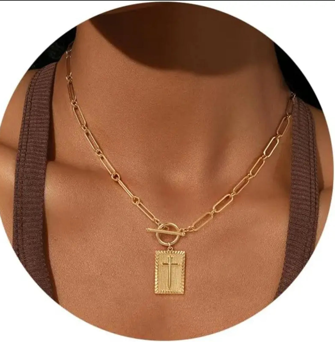 Women’s Elegant Minimalist Cross Pendant Necklace with Loop and Toggle Clasp Closure in both Silver and Gold
