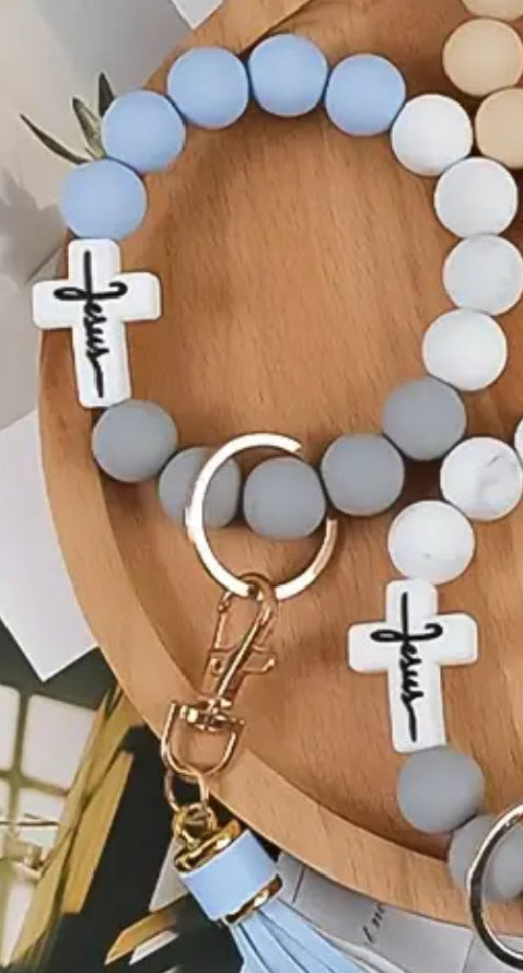 Pastel Silicone Bead Wrist Keychains with Tassel, Lobster Bead Embellished Keychain