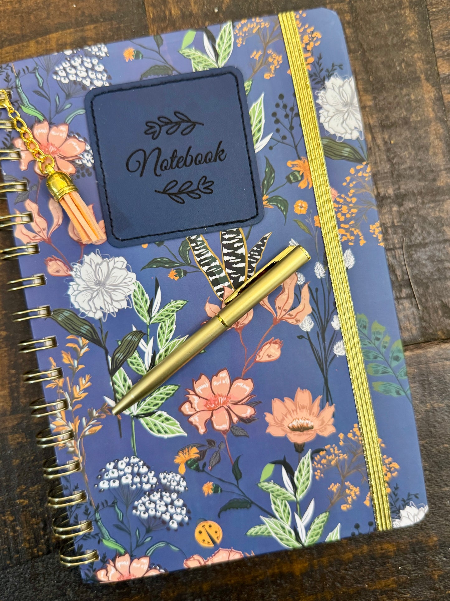 Hardback Floral Journal/Notebook w/ PU Leather engraved patch, removable tassel and mini pen