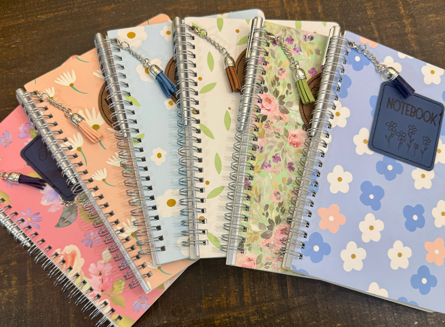 Floral Notebook w/ PU Leather engraved patch, removable tassel and mini pen