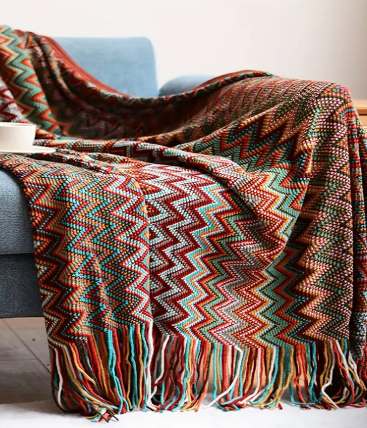 Bohemian Knitted Throw Blanket