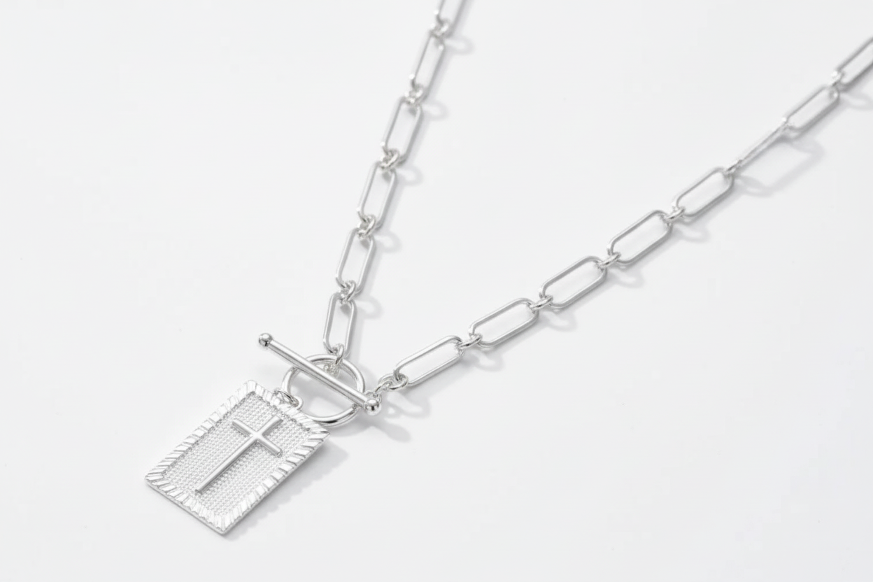 Cross Pendant Necklace w/Loop & Toggle Clasp