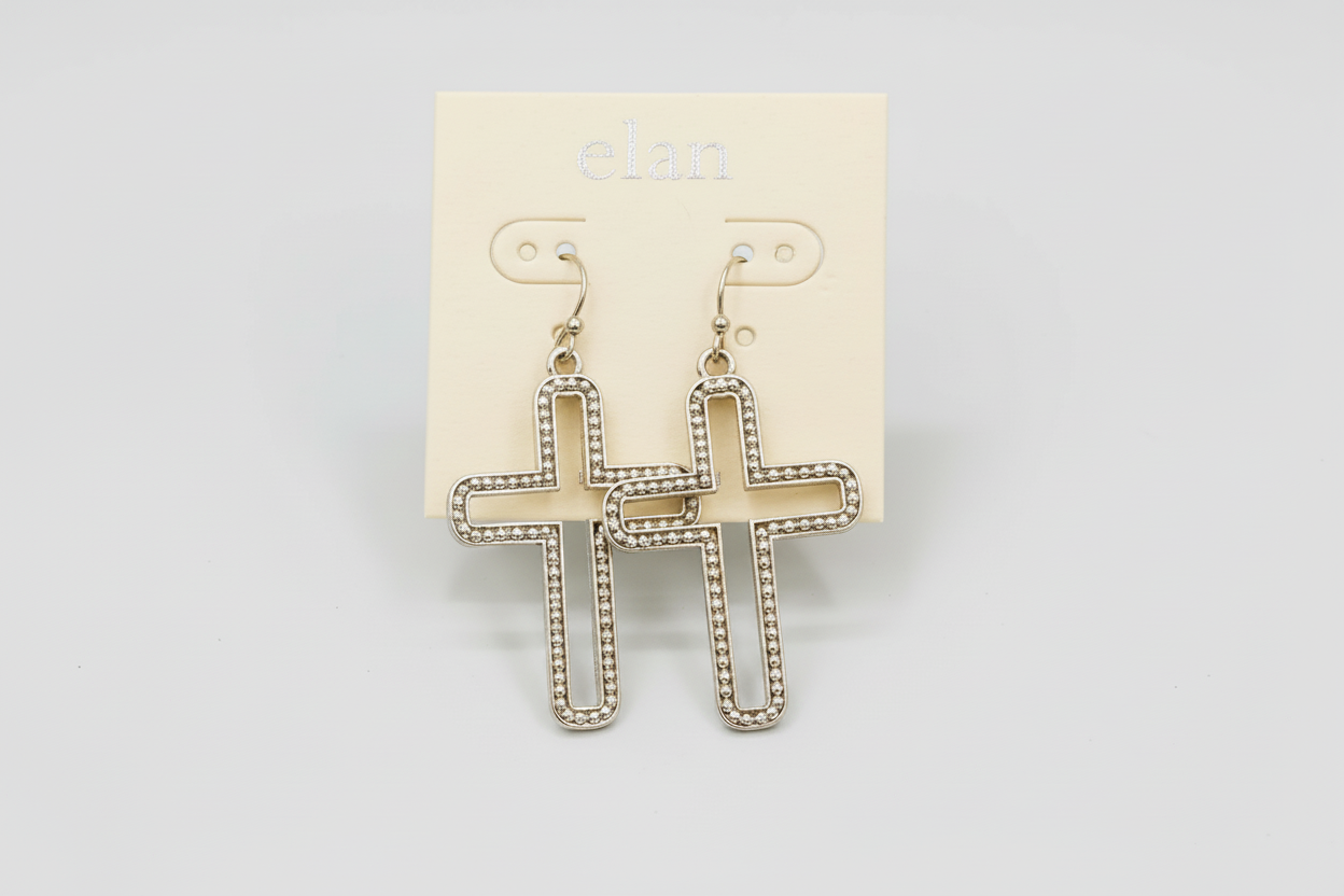 Gold and Silver Two-Toned Hollow Cross Earrings with Beaded Edge