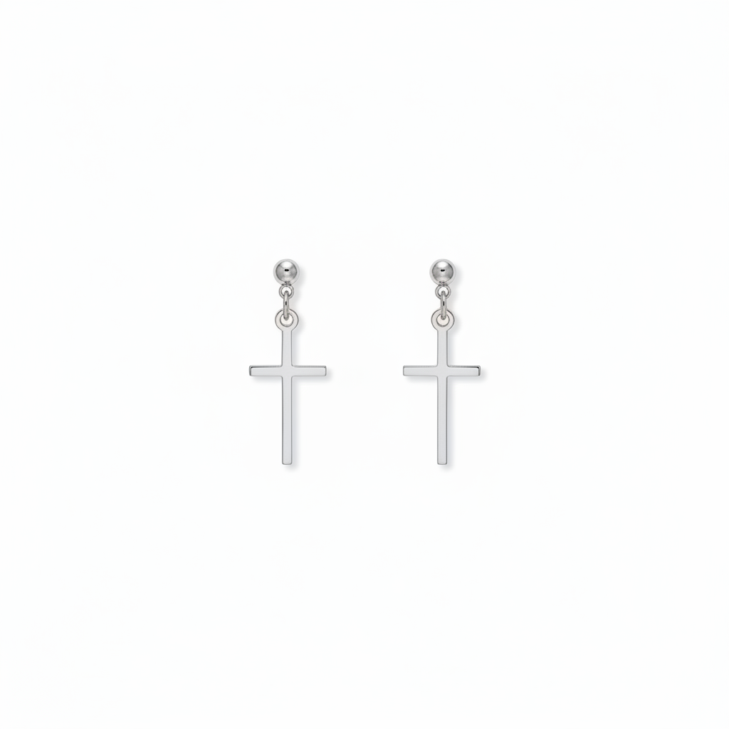 Silver Cross Dangle Earring