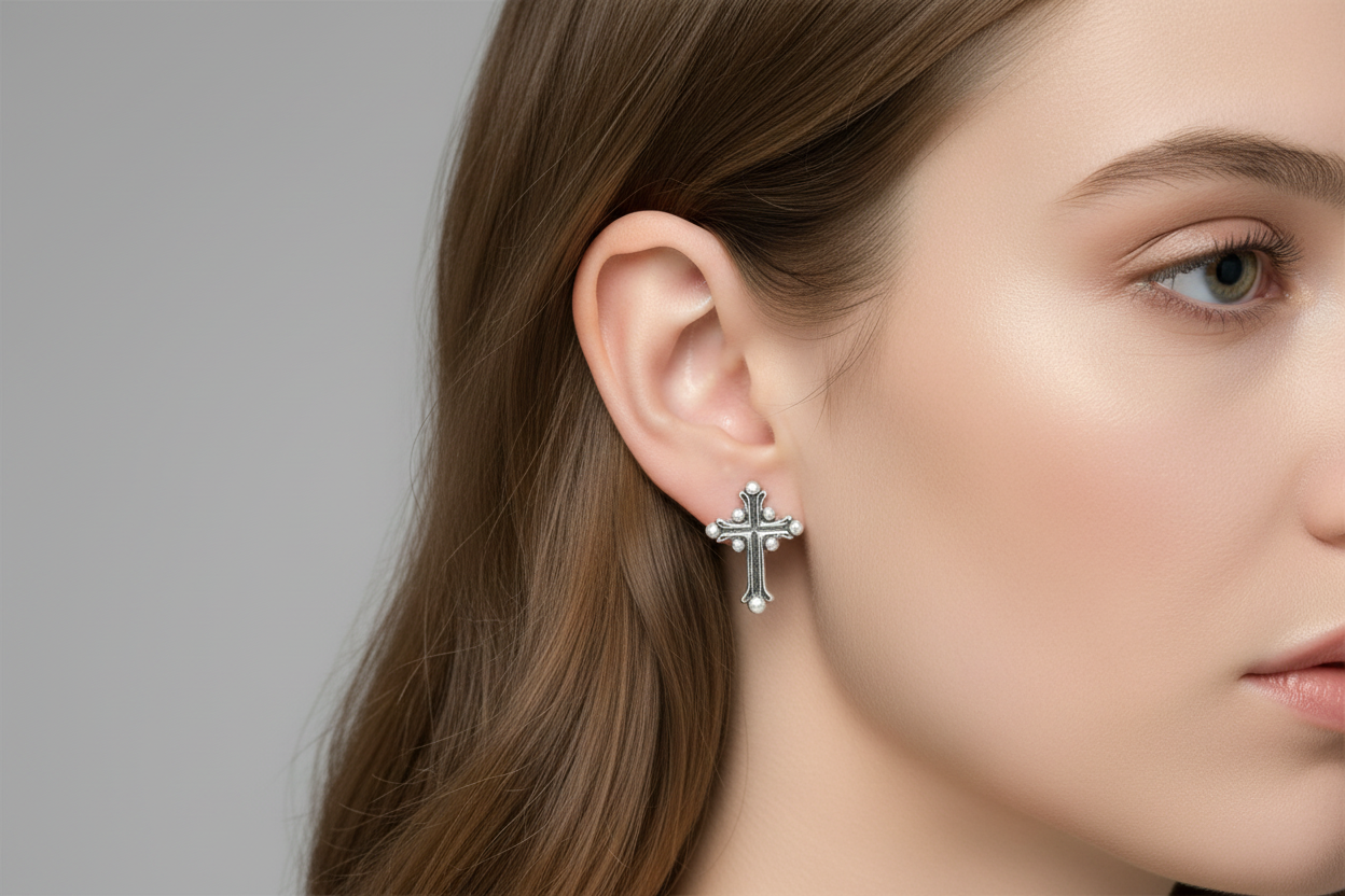 Redeemed Radiance Cross Charm Stud  Earrings (Hypoallergenic Titanium Post)