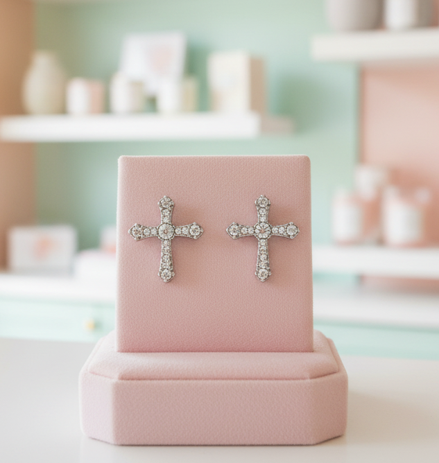 1. Shimmering Faith: Radiant Cross Stud Earrings (Hypoallergenic Titanium Post)