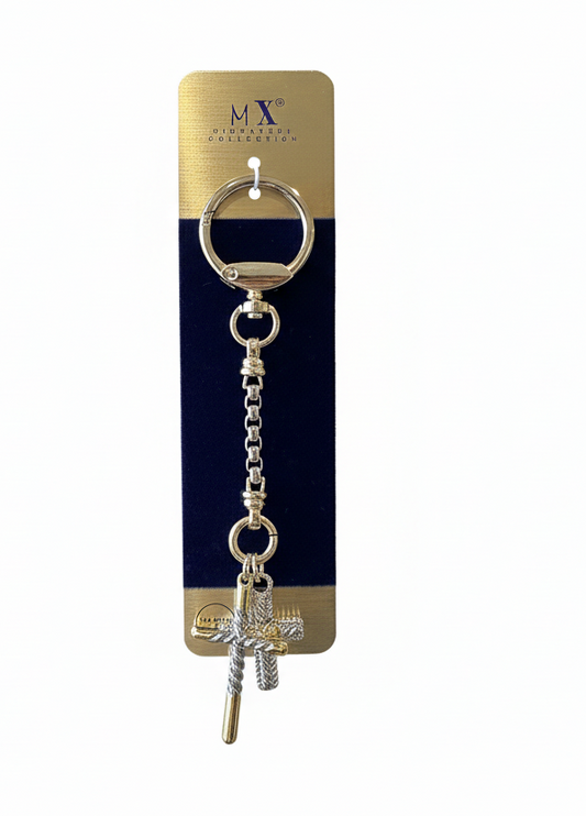 Two Tone 2 Cross Charm Chain Bible Bag 14 Karat Gold Plated