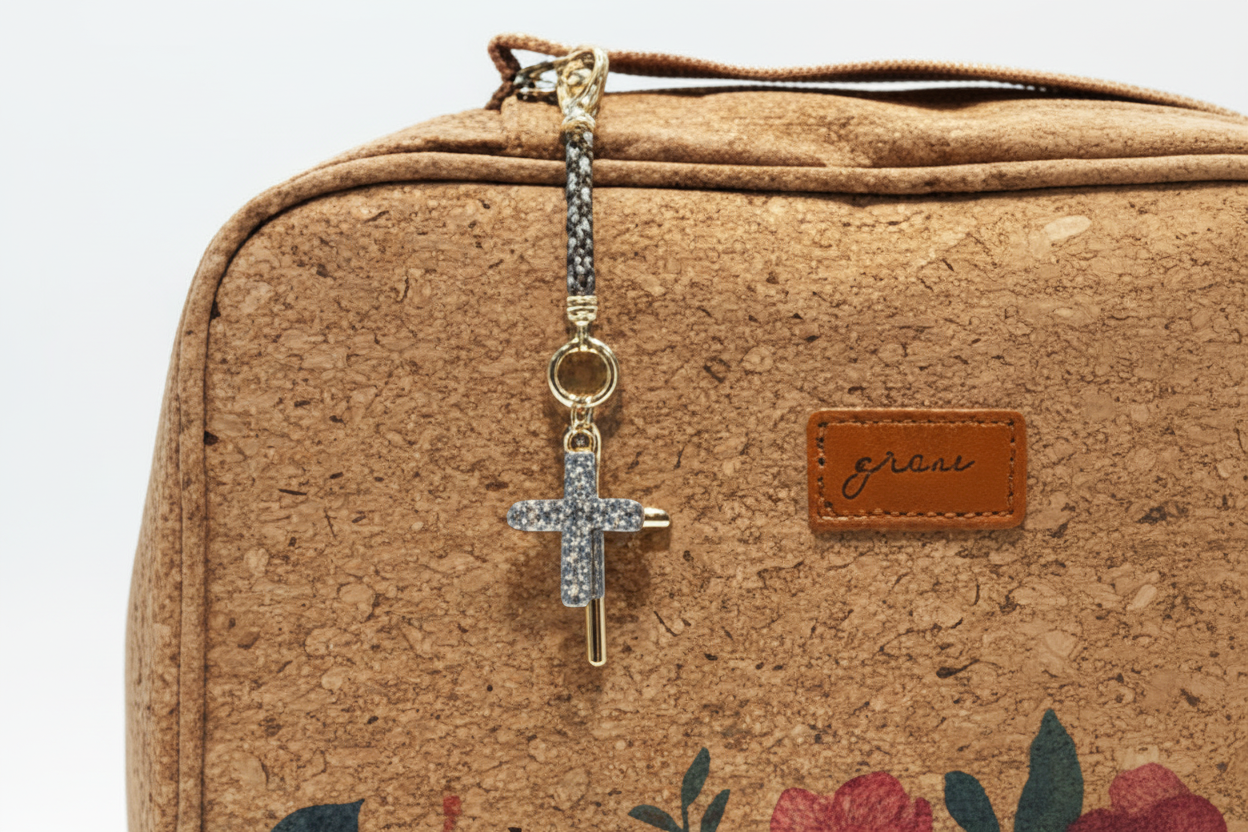 Two Tone 2 Cross Charm Chain Bible Bag 14 Karat Gold Plated