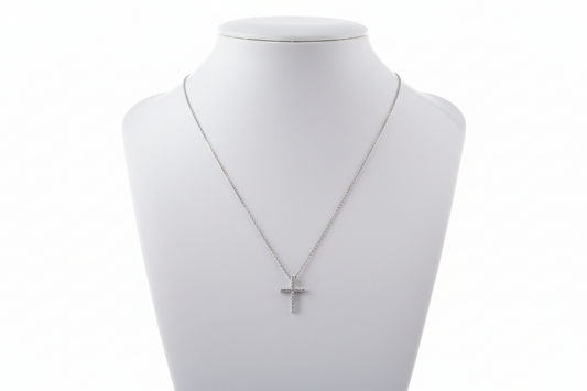Silver Crystal‑Accented Cross Pendant Necklace