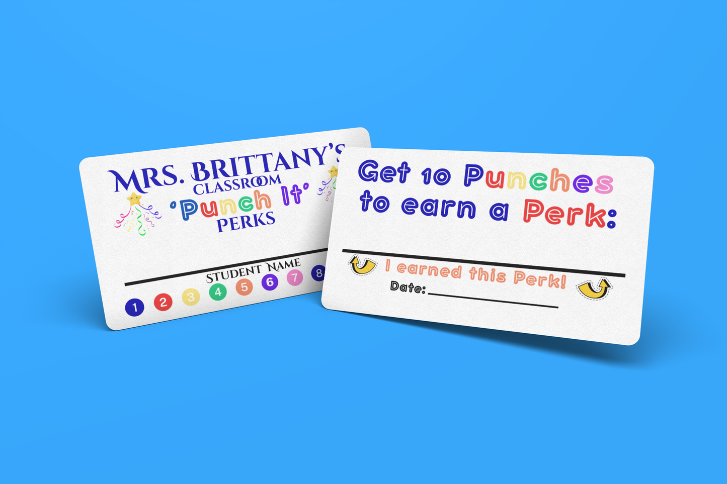 Classroom Punch It Perks Reward Cards Personalized Back to School Motivation For Student Reward Gift Praise Recognition Behavior Notes
