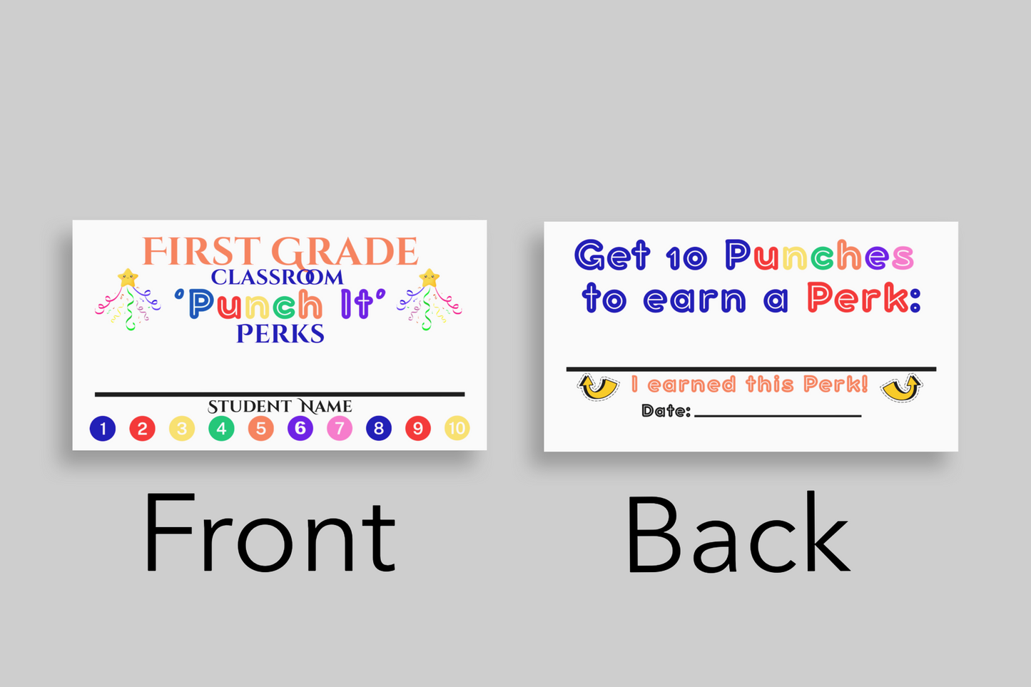 Classroom Punch It Perks Reward Cards Personalized Back to School Motivation For Student Reward Gift Praise Recognition Behavior Notes