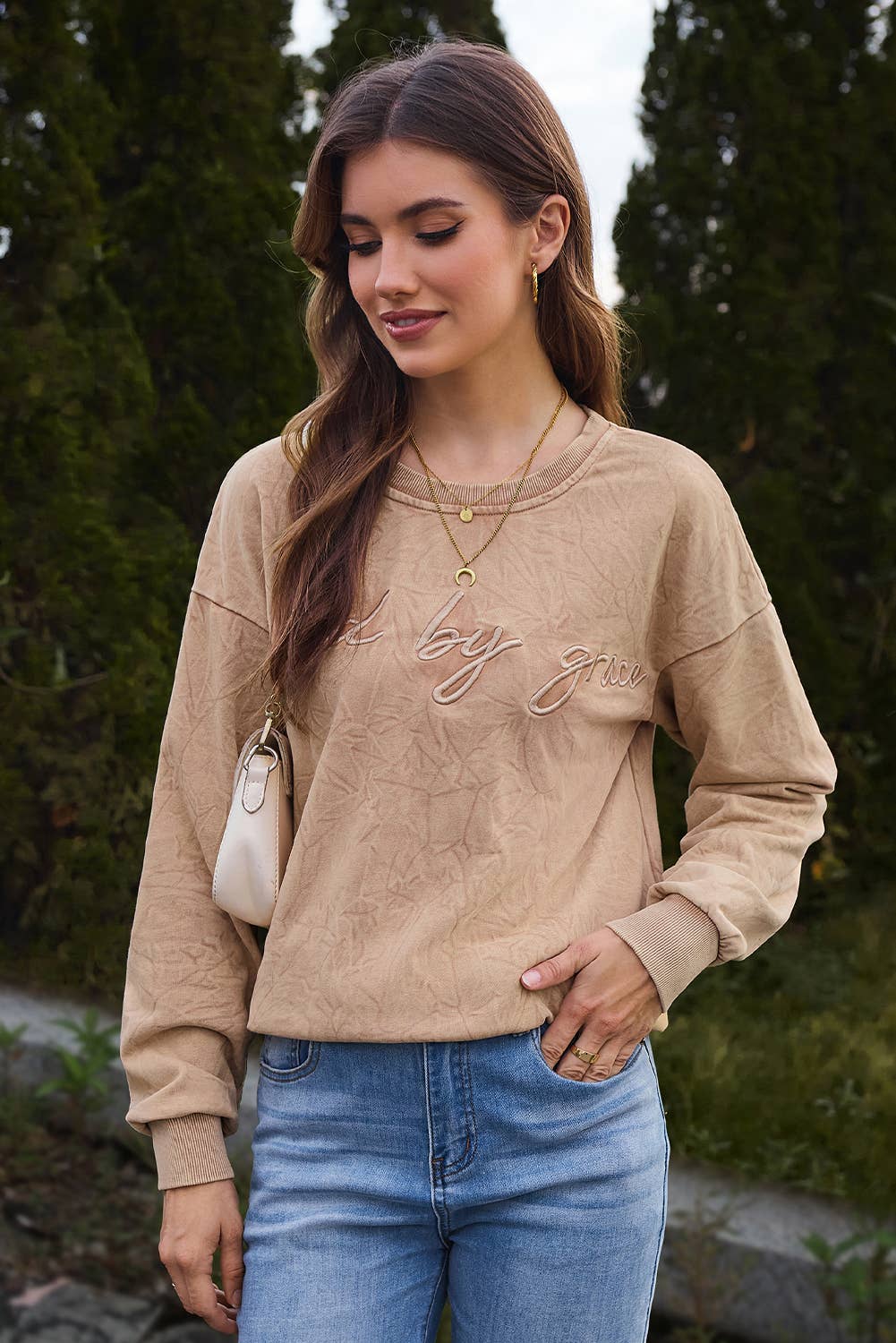 Saved by grace Embroidery Mineral Wash Sweatshirt | S-XL