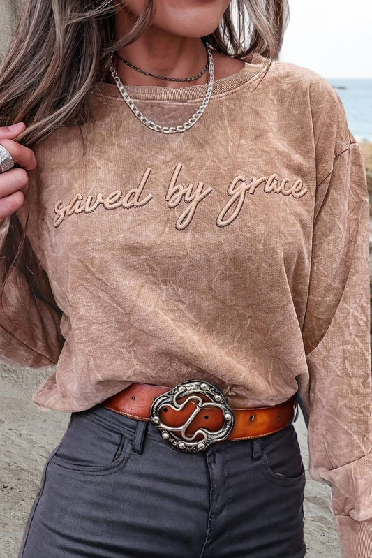 Saved by grace Embroidery Mineral Wash Sweatshirt | S-XL