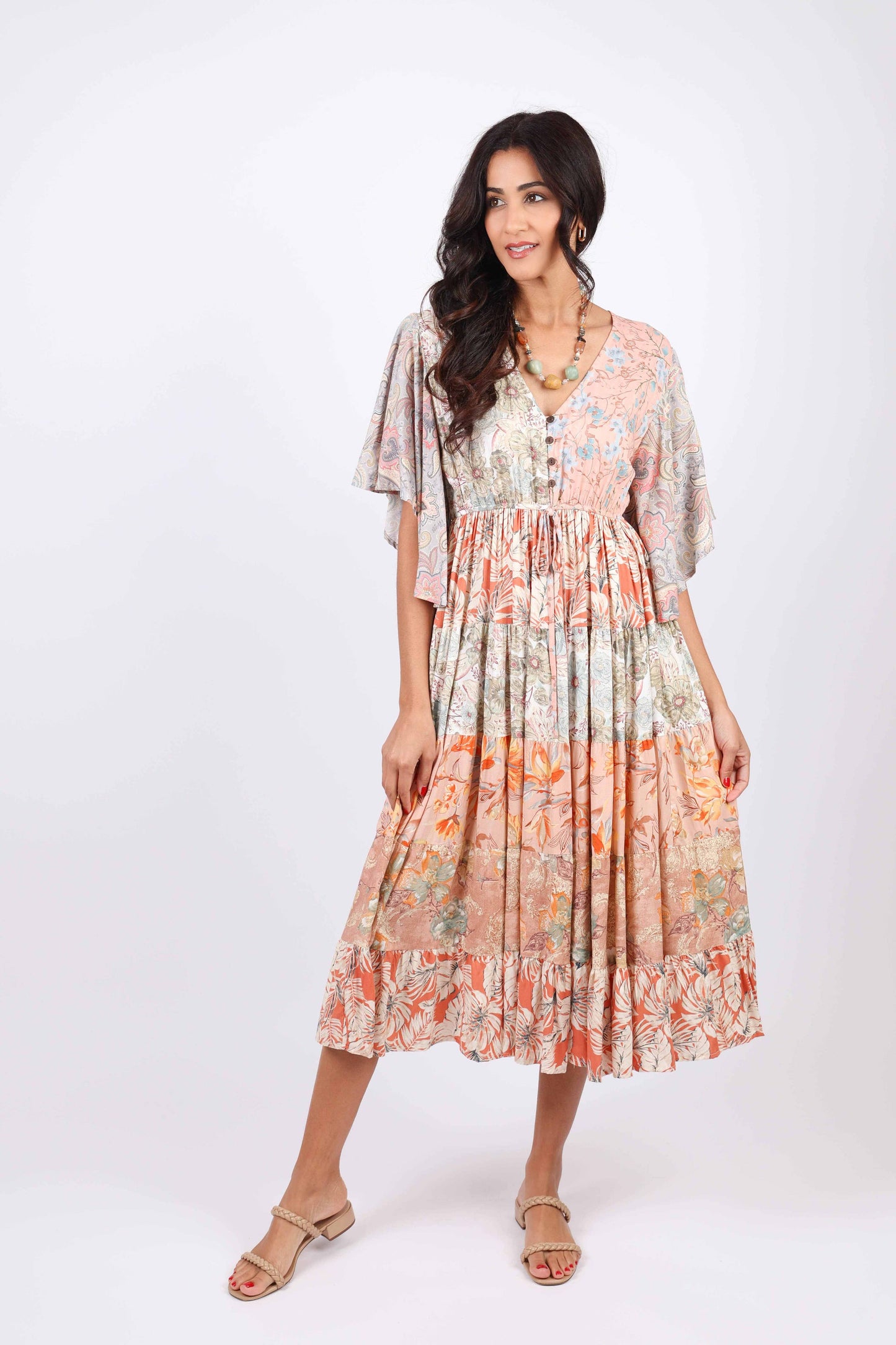 Flutter Sleeve Boho Dress: Daydreamer Blossom Patchwork