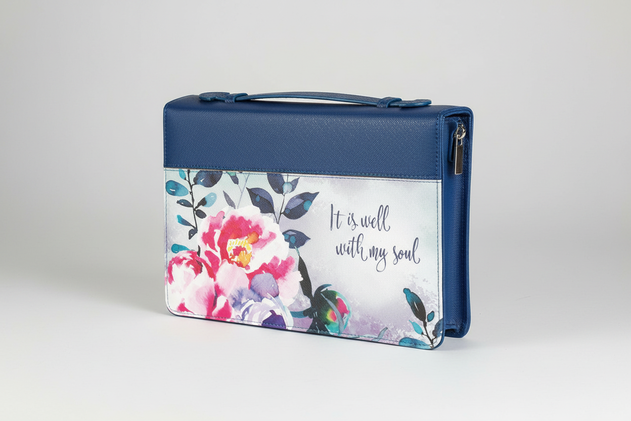 White Dove Bible Cover It is well Blue XL