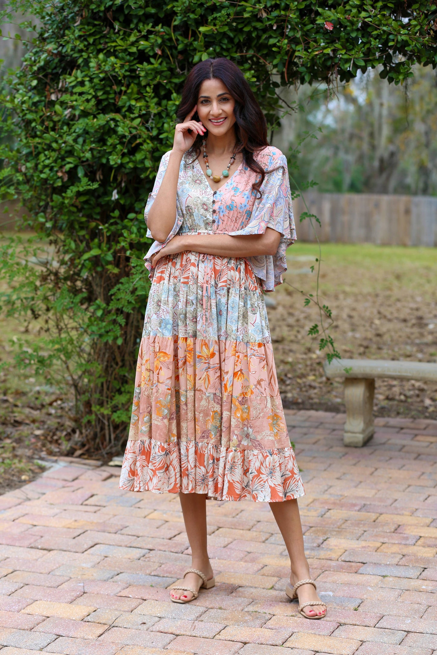 Flutter Sleeve Boho Dress: Daydreamer Blossom Patchwork