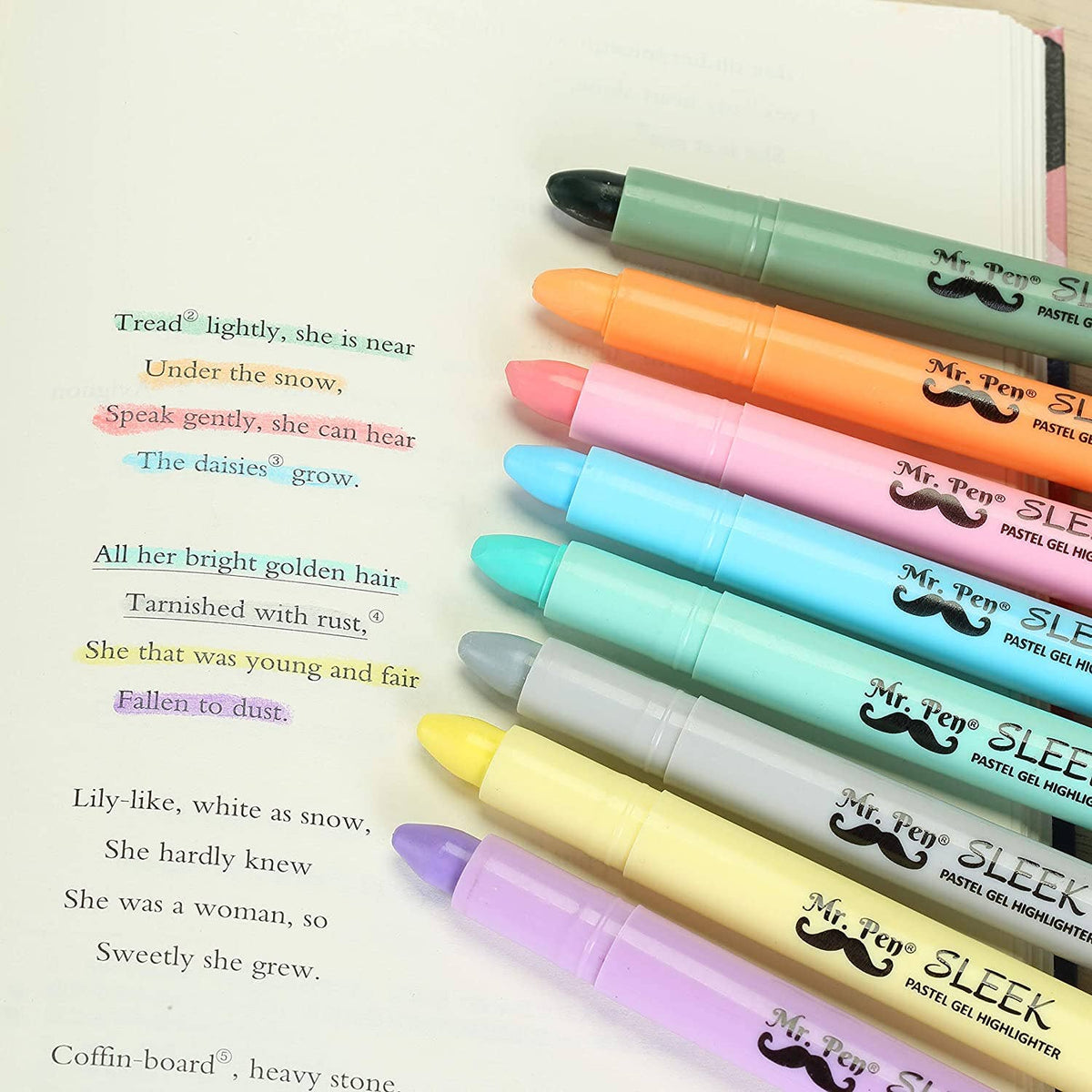 Pastel Gel Highlighters, No Bleed, 8 Pack
