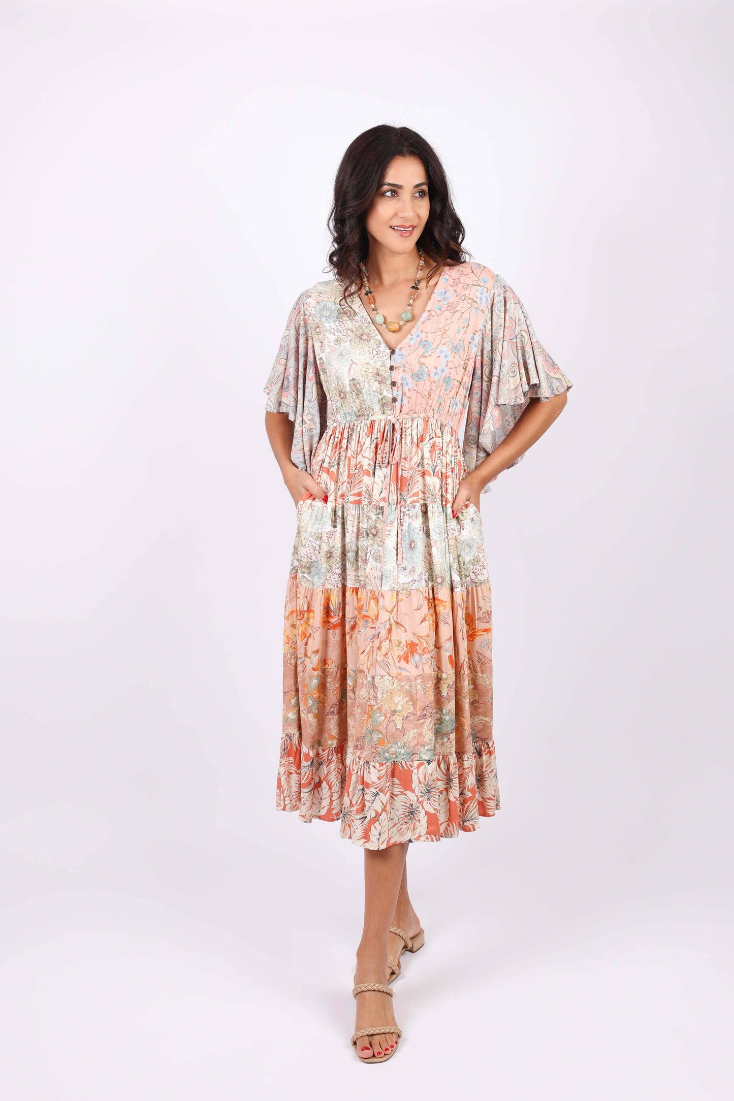 Flutter Sleeve Boho Dress: Daydreamer Blossom Patchwork