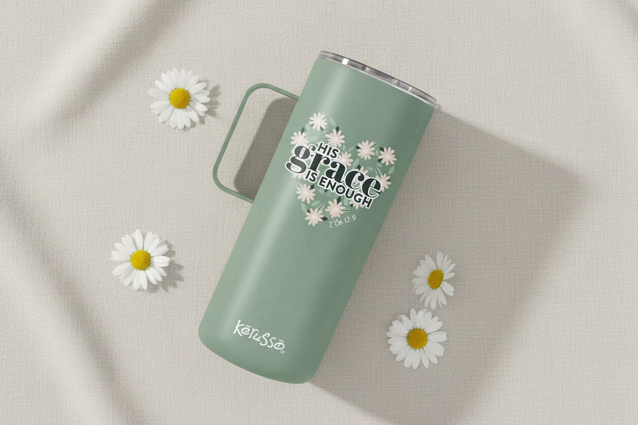 Kerusso 22 oz Stainless Steel Mug With Handle His Grace Is Enough