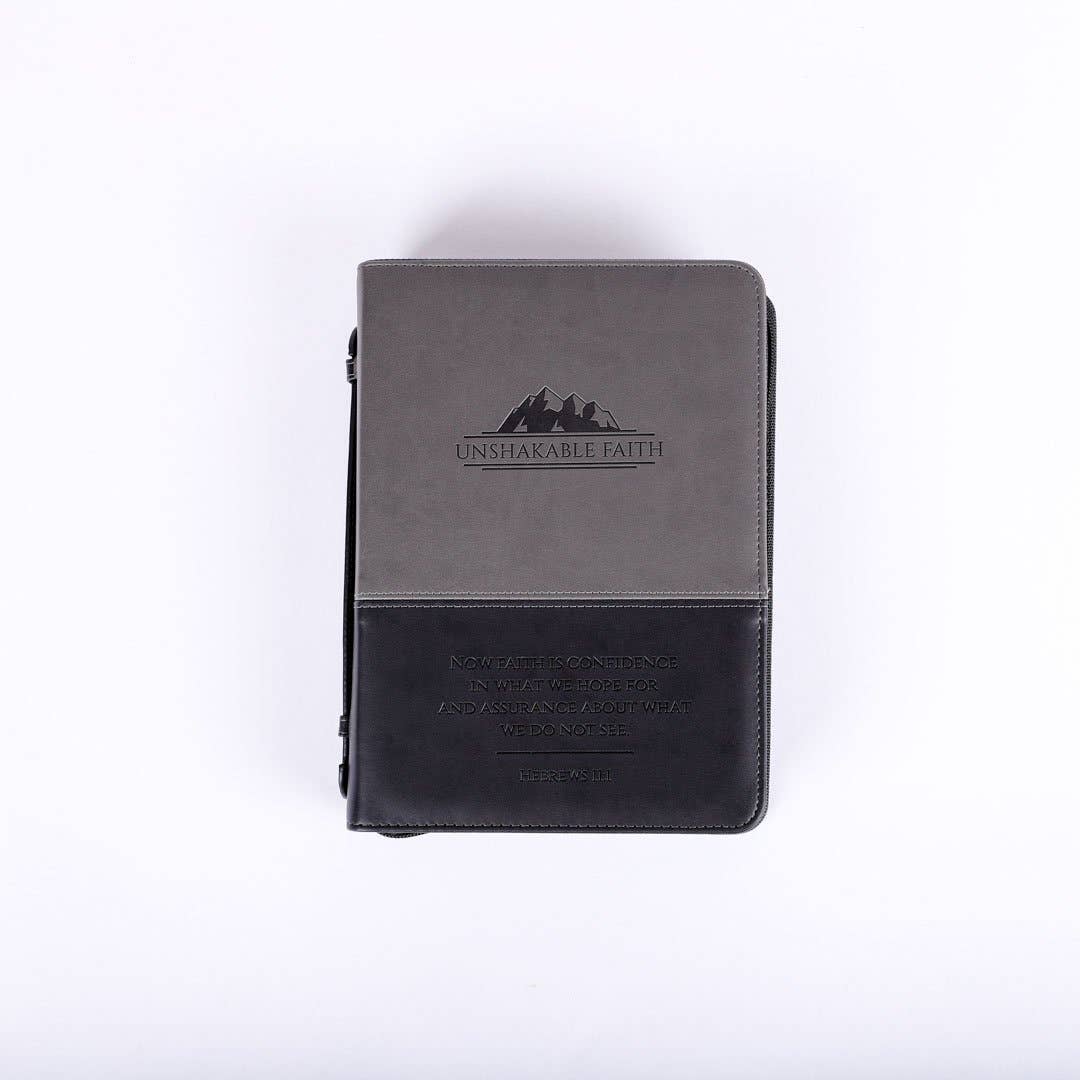 Bible Cover Imitation Leather Unshakable Faith Grey/Black L