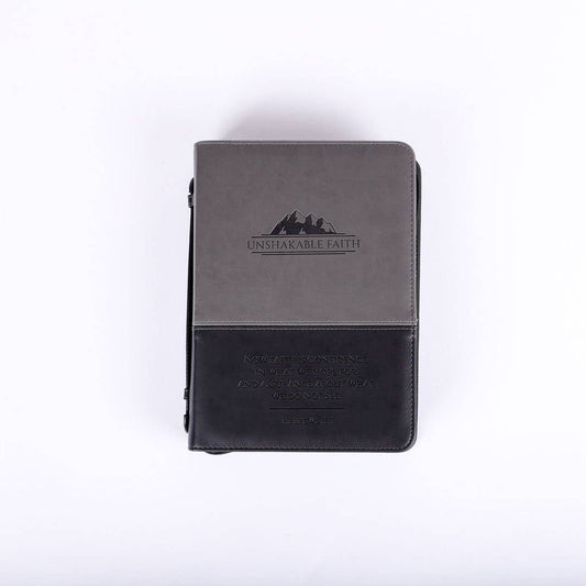 Bible Cover Imitation Leather Unshakable Faith Grey/Black L