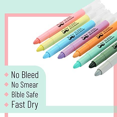 Pastel Gel Highlighters, No Bleed, 8 Pack
