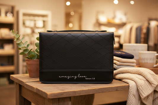 White Dove Bible Case Quilted Amazing Love Black Large