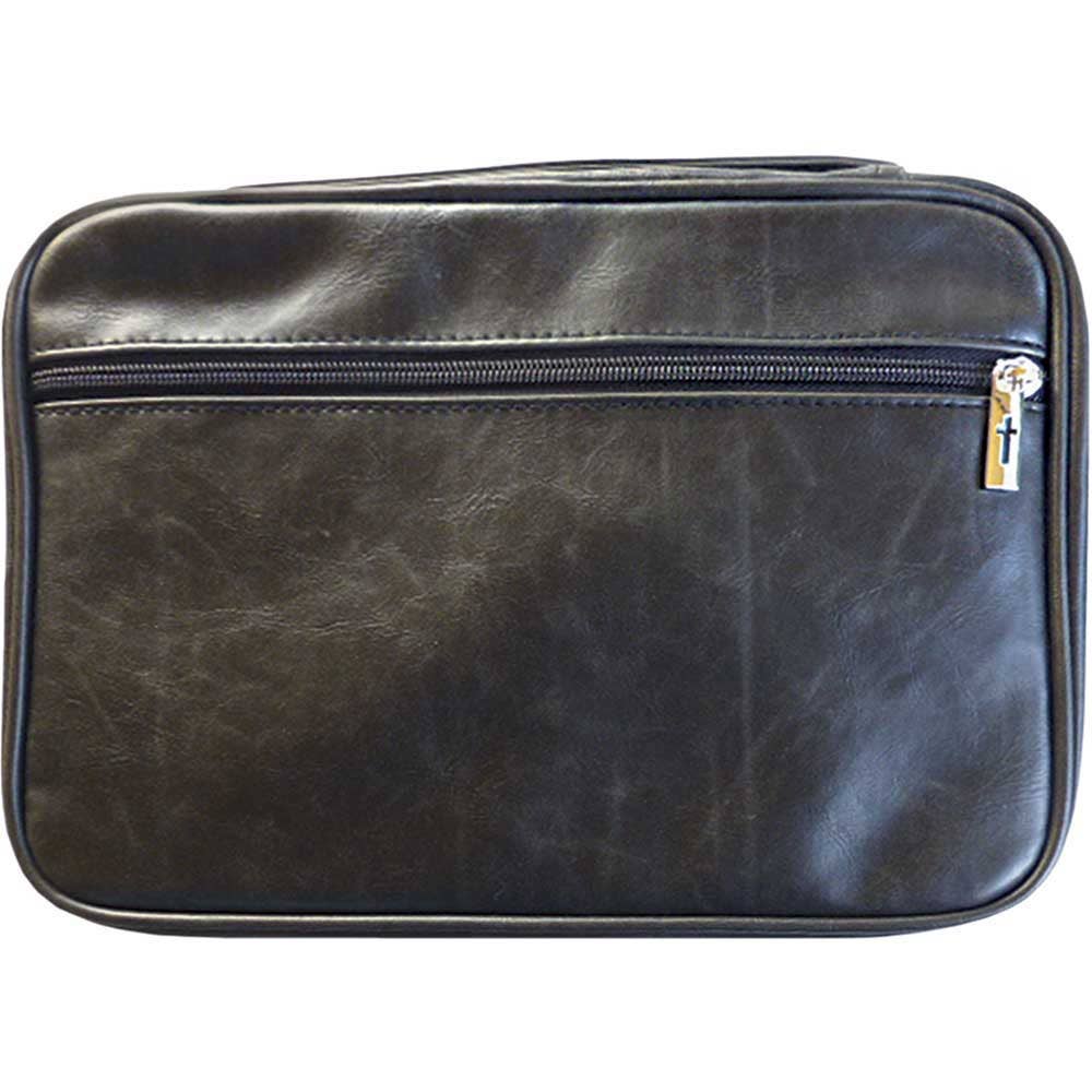 White Dove-DISTRESSED LEATHER BLACK BIBLE/BOOK COVER L
