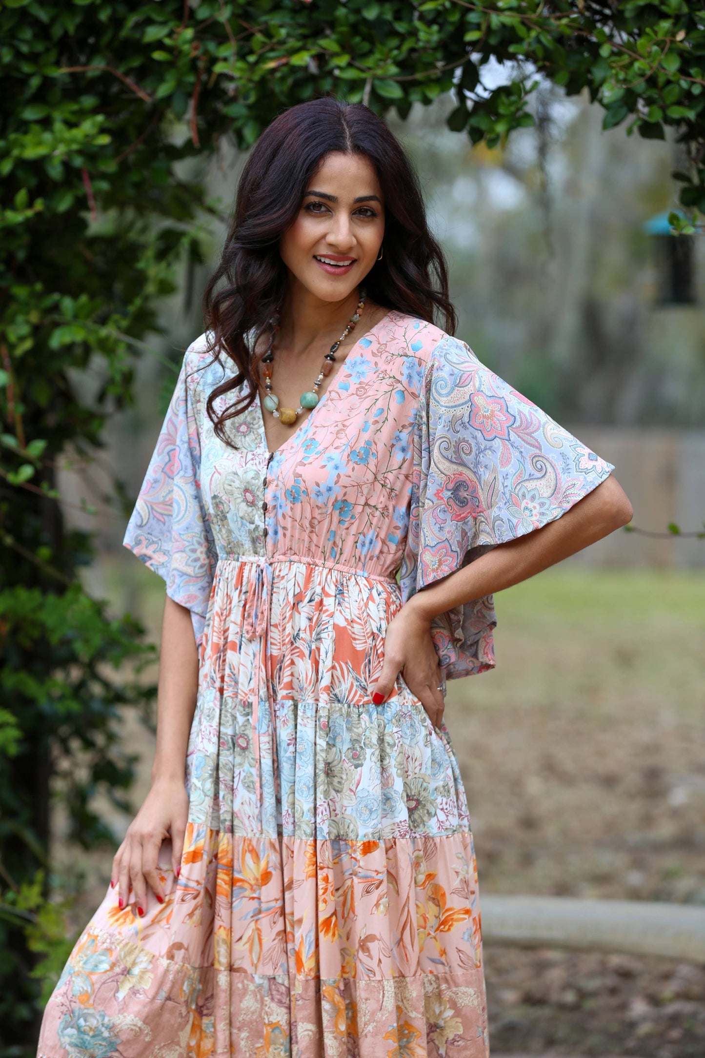 Flutter Sleeve Boho Dress: Daydreamer Blossom Patchwork