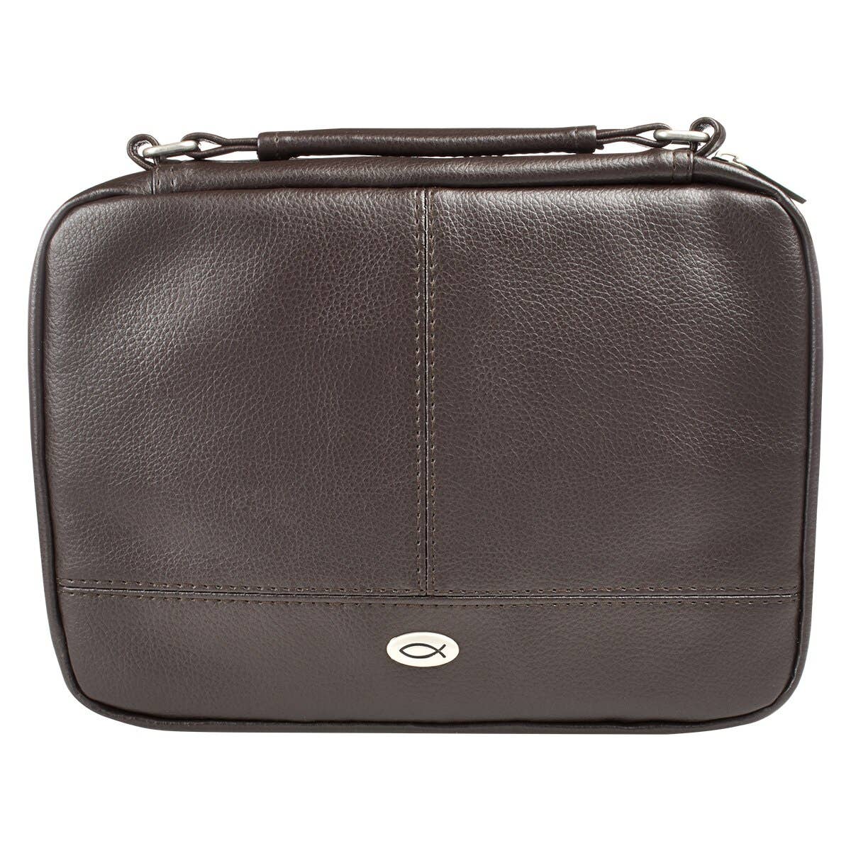 Bible Cover Organizer Two-fold Brown Ichthus Badge