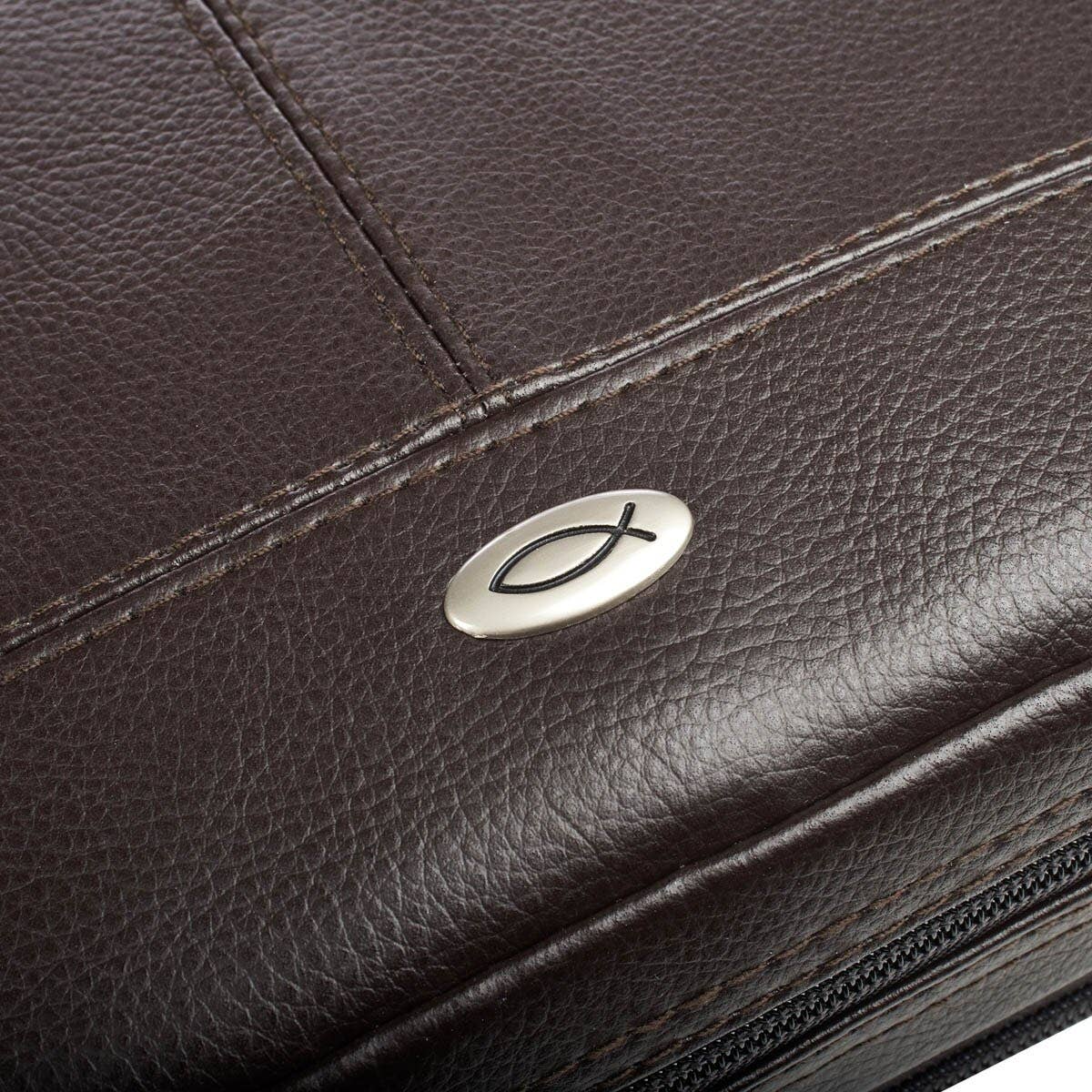 Bible Cover Organizer Two-fold Brown Ichthus Badge