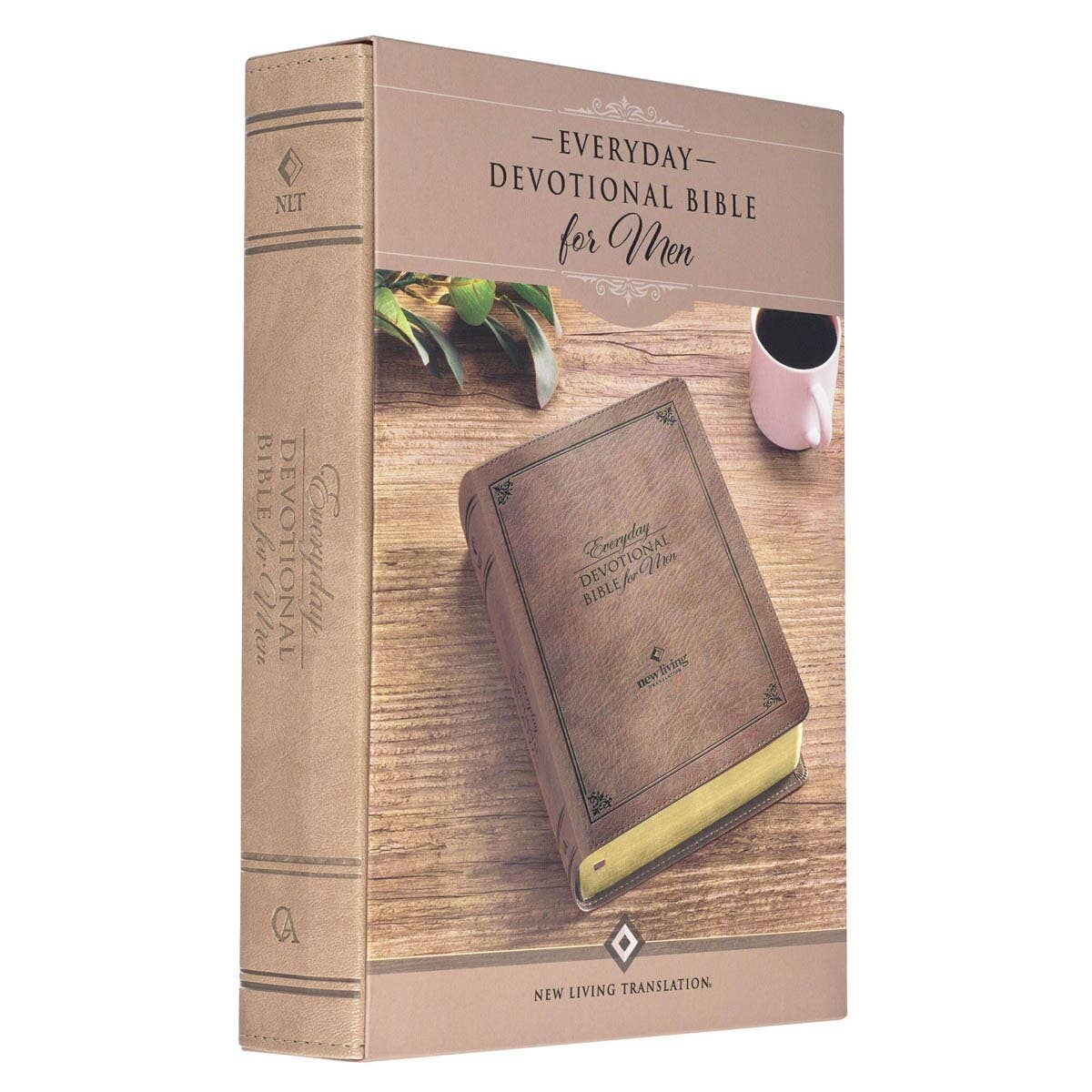 Devotional Bible NLT for Men Faux Leather, Tan