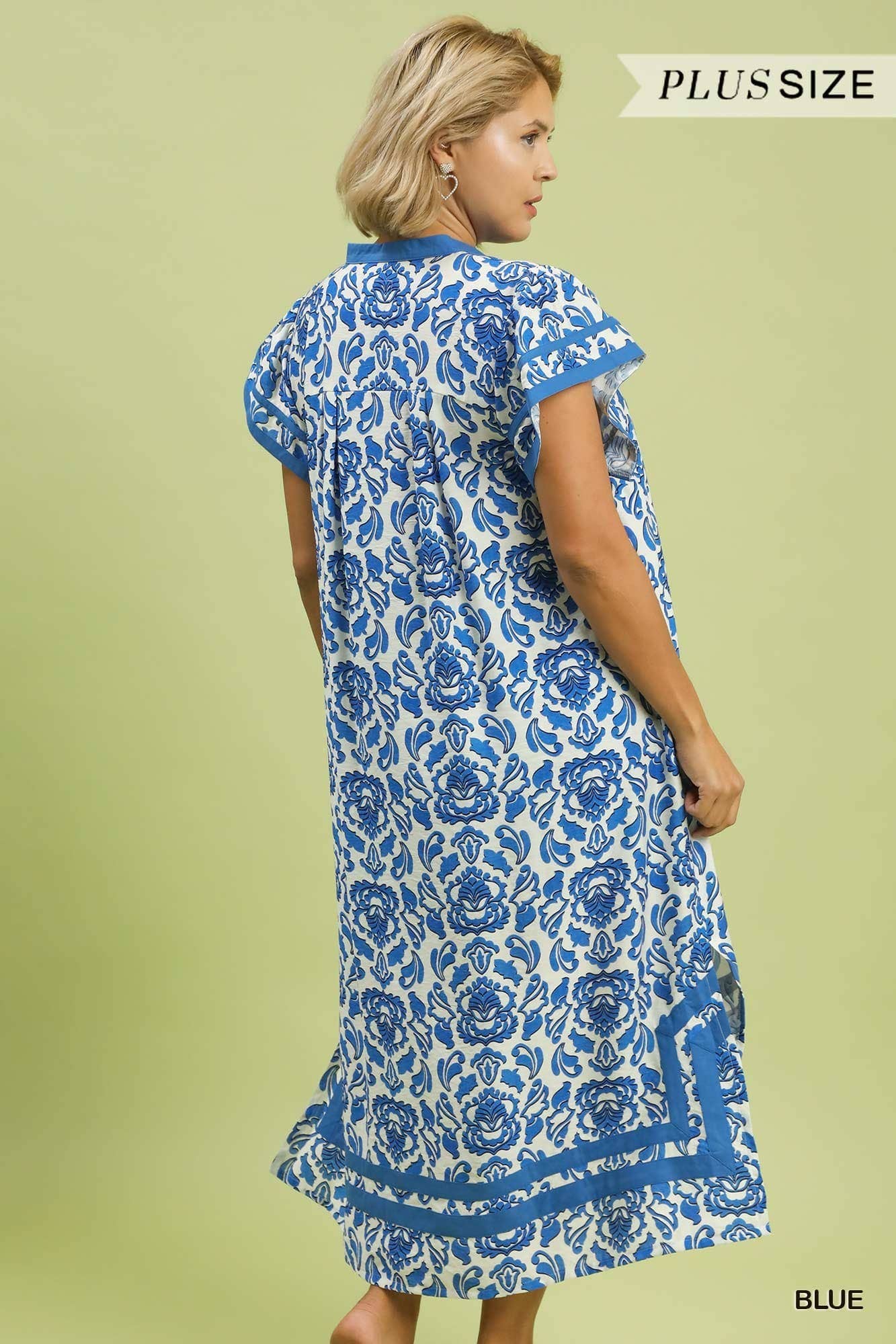 Plus Abstract Two Tone Print Midi Dress