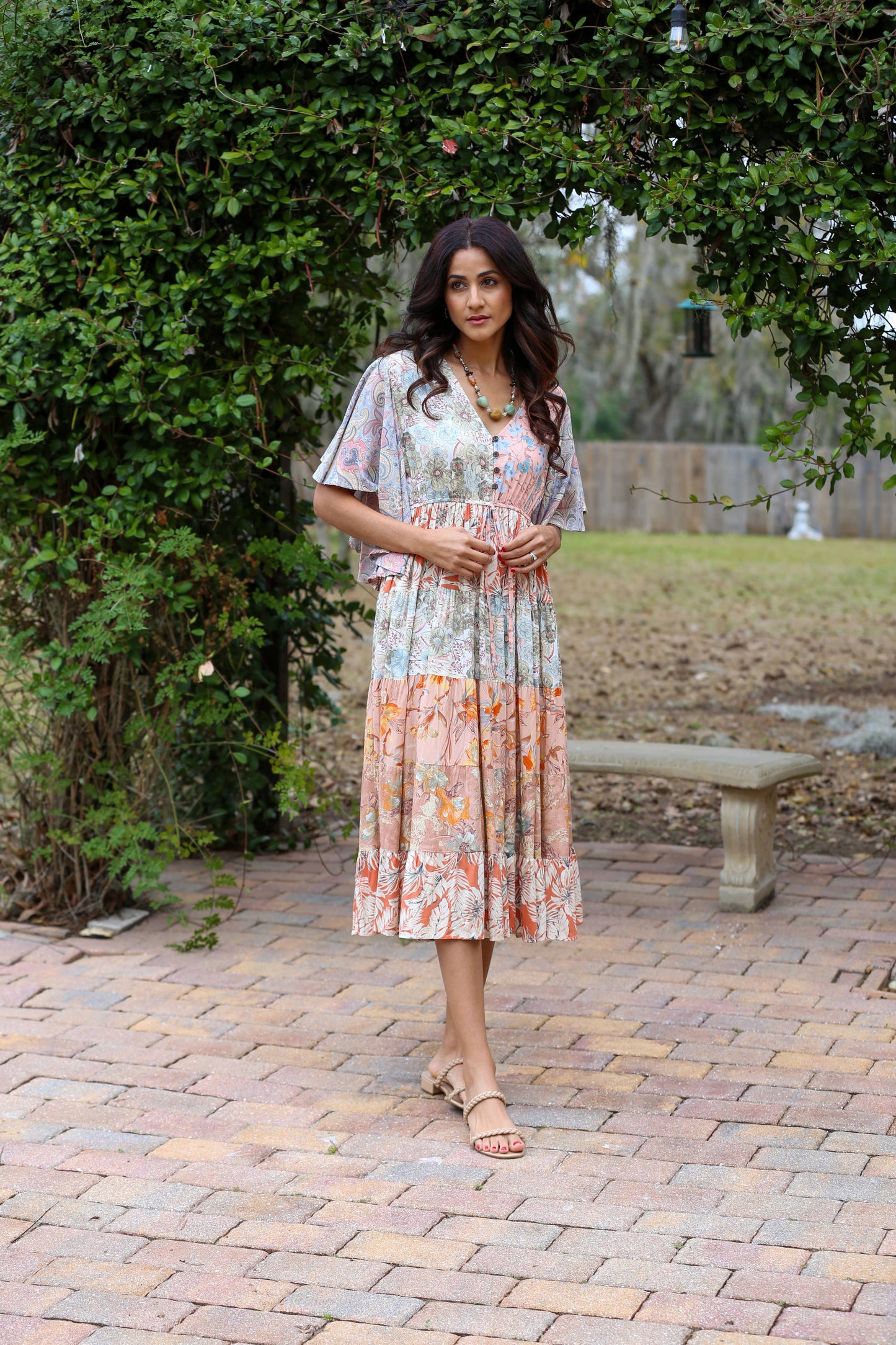 Flutter Sleeve Boho Dress: Daydreamer Blossom Patchwork