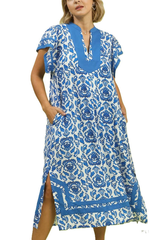 Plus Abstract Two Tone Print Midi Dress
