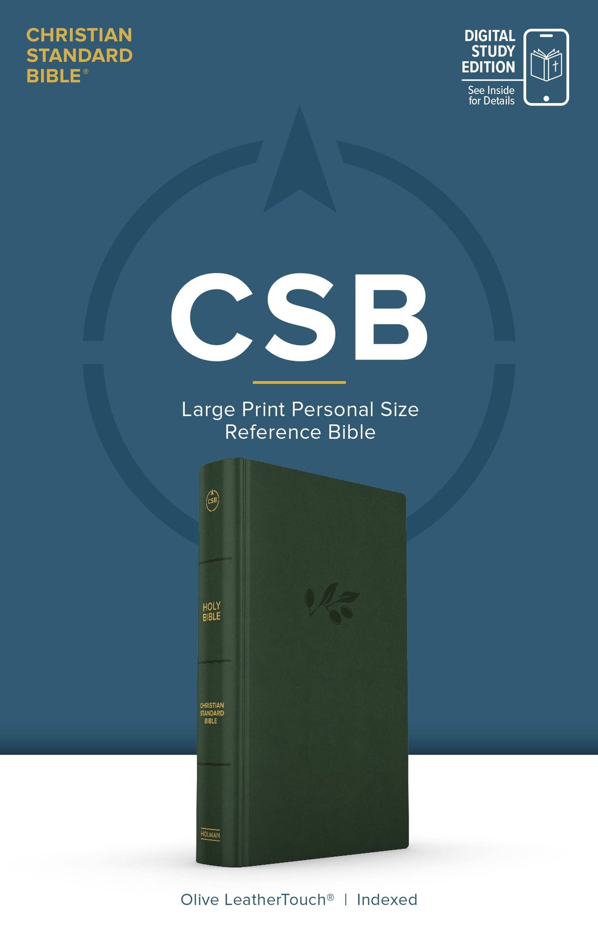 CSB Large Print Reference Bible, Olive LeatherTouch, Indexed